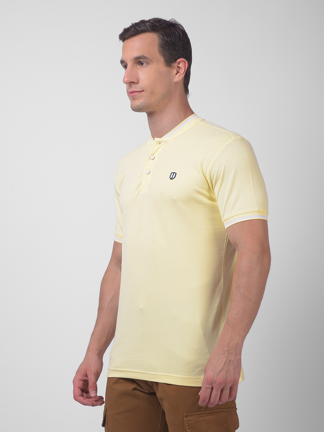 Numero Uno Men Yellow Henley Neck Regular Fit T-Shirt